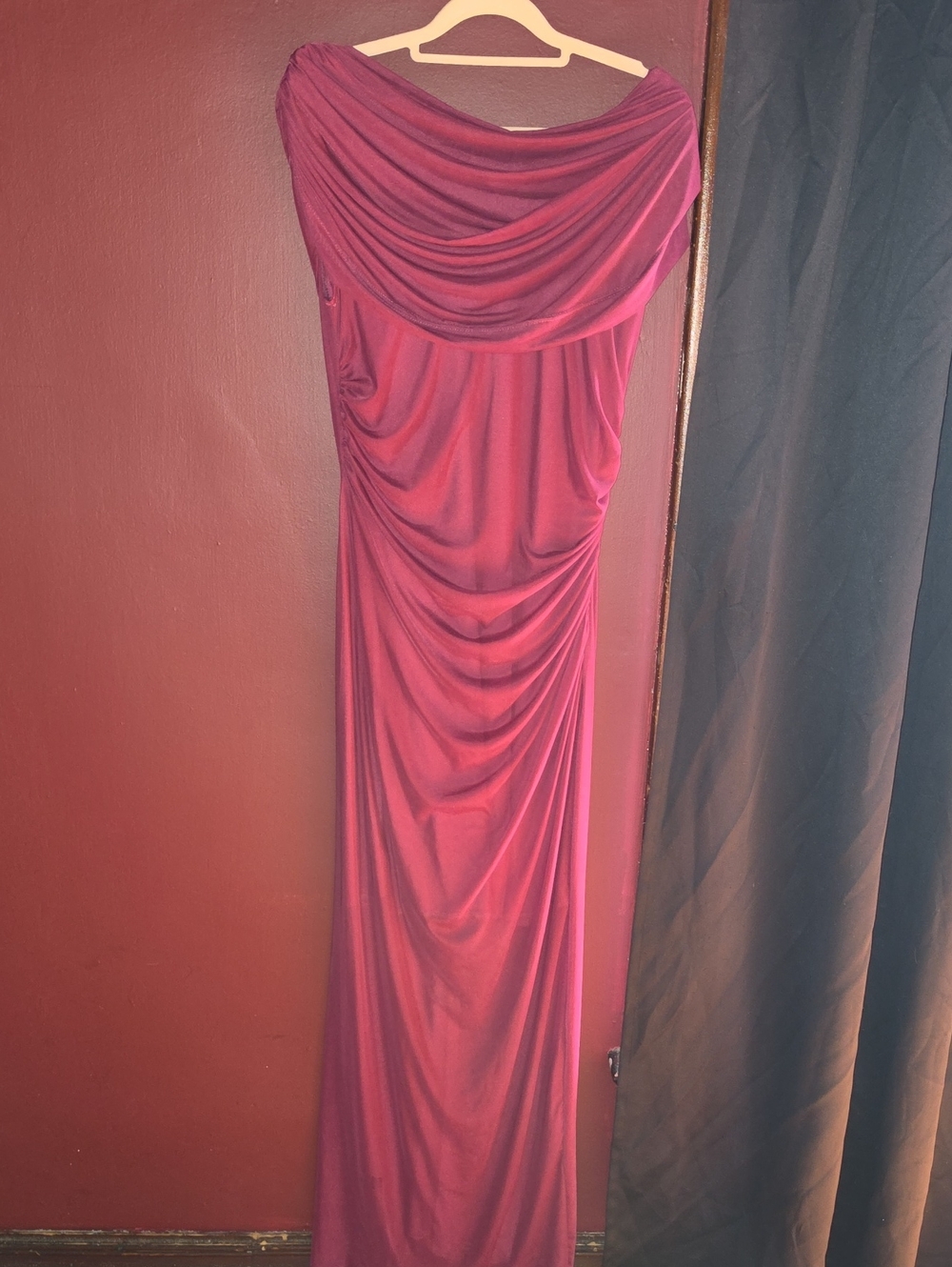 Draped Off-Shoulder Maxi Dress in Deep Berry